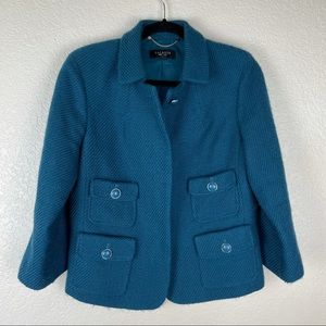 Talbots Blue Button Front Tweed Blazer Size 8